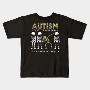 Autism it's a different ability Funny Dabbing skeleton Kids T-Shirt